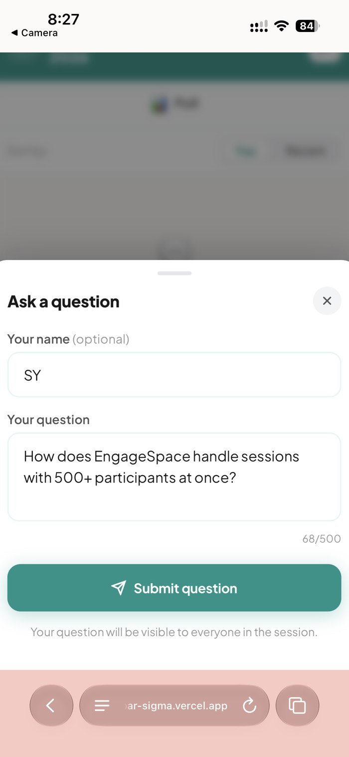 Mobile view of a participant asking a question