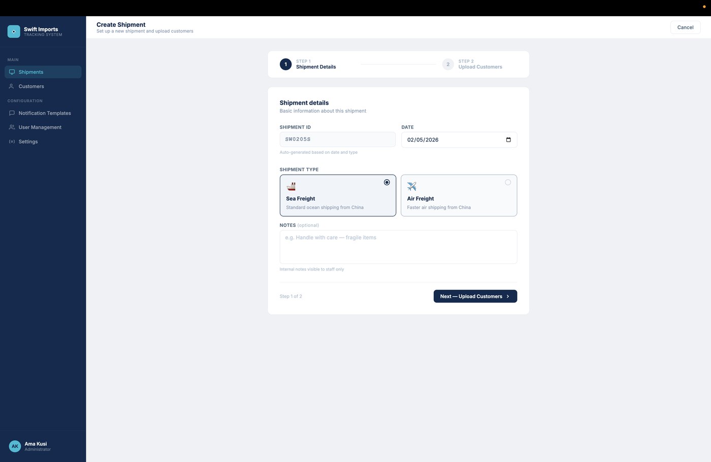 Create Shipment flow, step 1 of 2